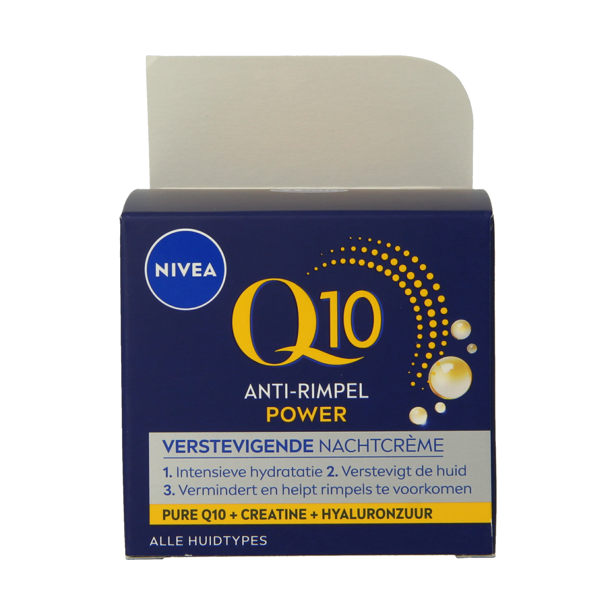 Nivea Visage anti-rimpel nachtcrème Q10+ in 50ml jar, soothing facial skincare for wrinkle reduction and skin nourishment.