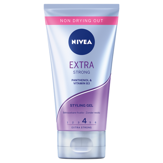 Nivea Hair Care Styling Gel Extra Sterk in 150ml tube, with a clear gel consistency for strong hold and styling.