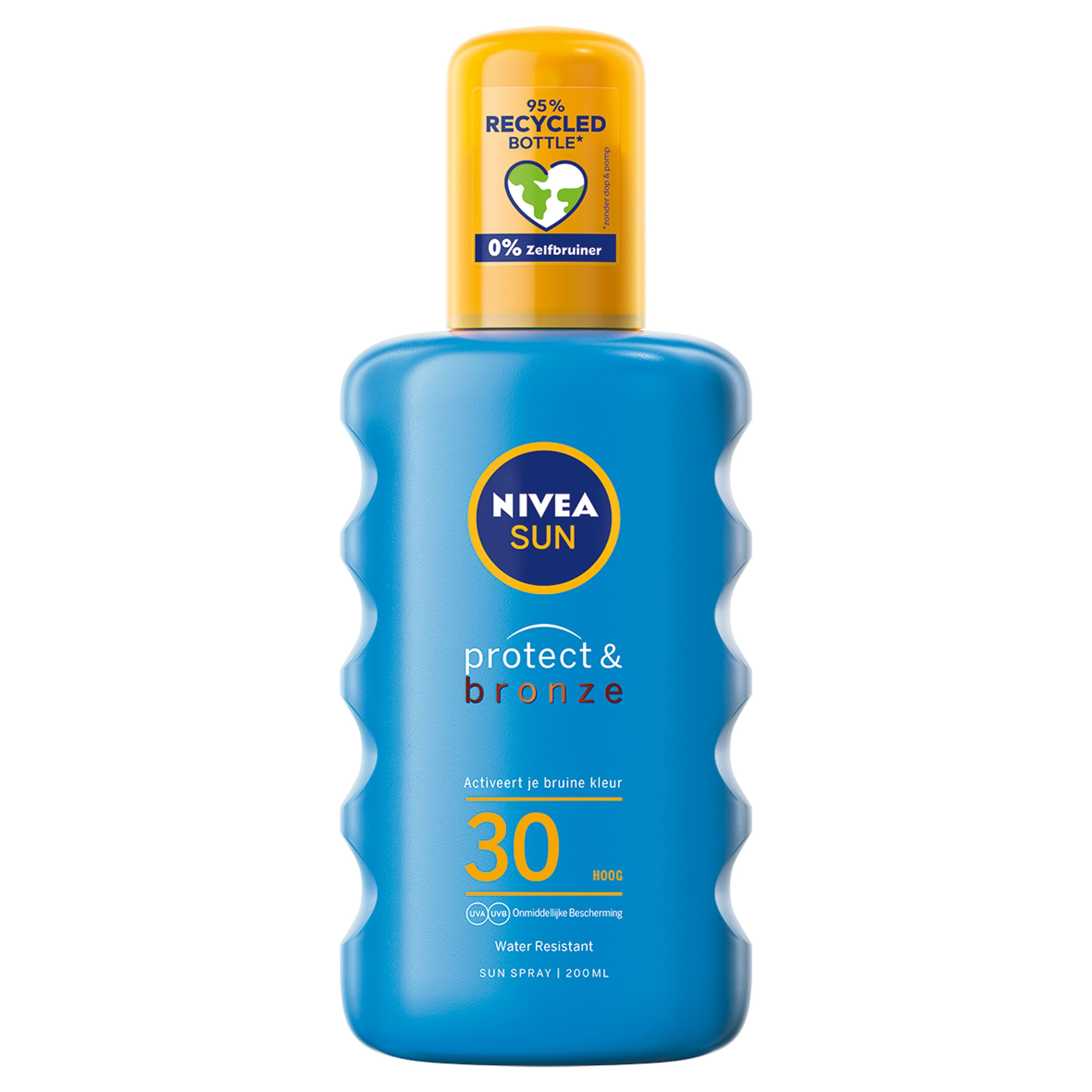 Nivea Sun Protect & Bronze SPF30 spray bottle showing the 200ml size and sun protection label.