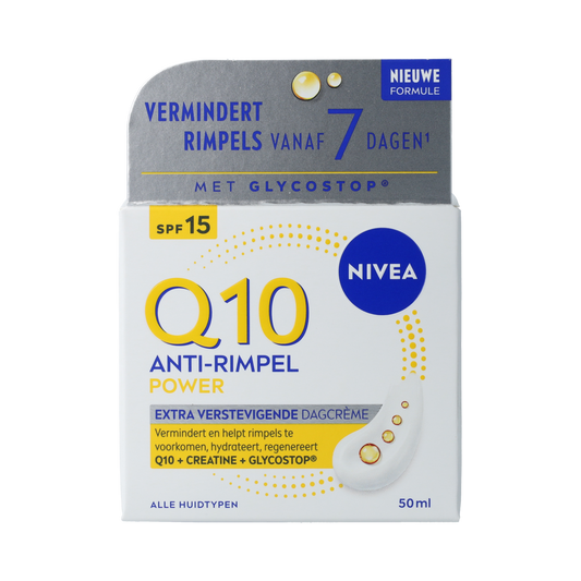Nivea Q10 Power face cream SPF 15 in 50ml jar, moisturizing skincare product with anti-aging benefits.