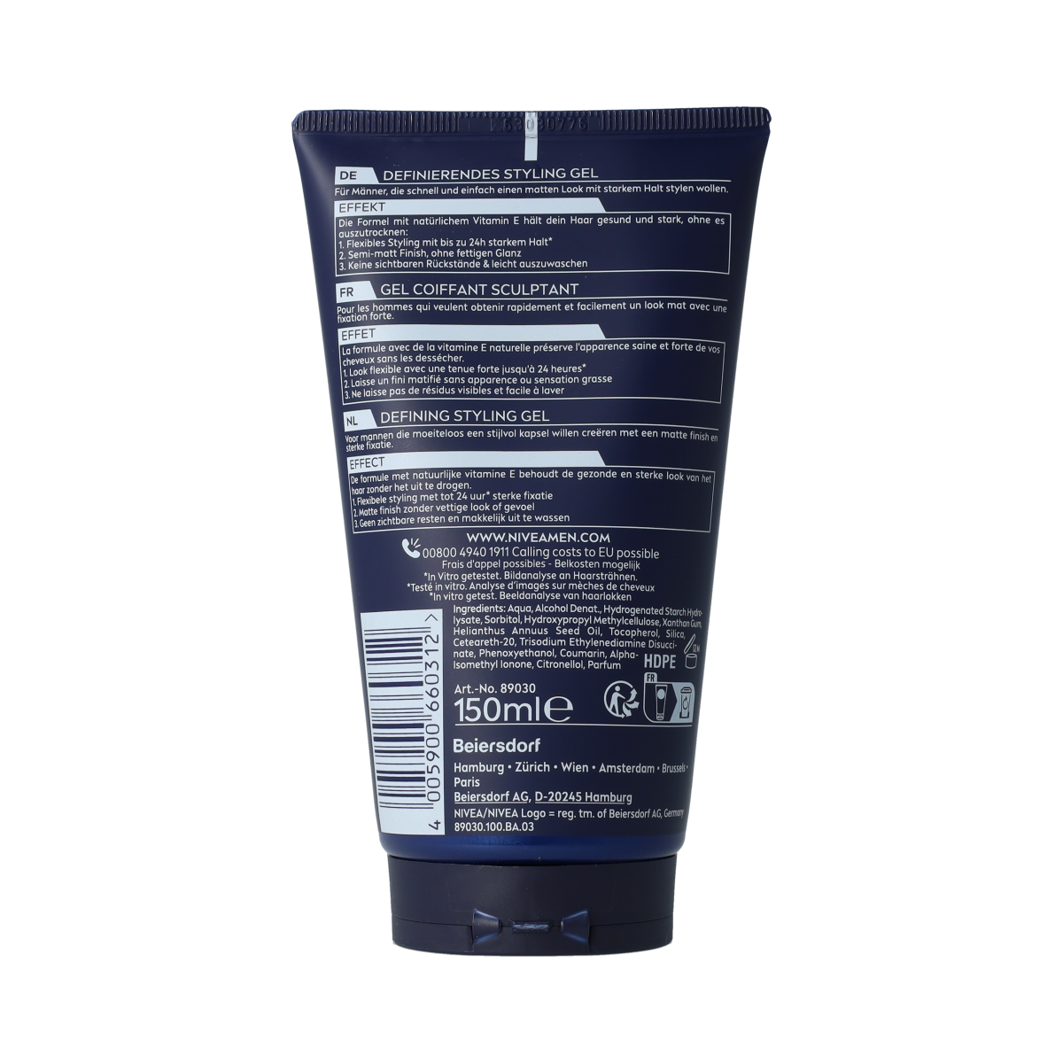 Nivea Men styling gel matte in 150ml bottle, hair styling product with a matte finish and easy-to-use packaging.