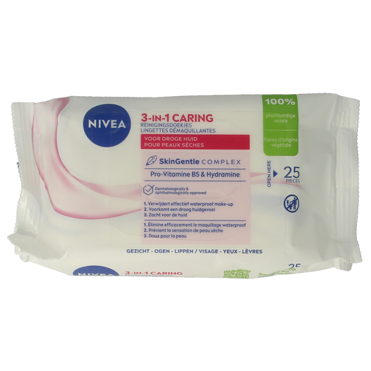 Nivea verzachtende doekjes voor droge en gevoelige huid, 25 stuks, gezichtsverzorging in open verpakking