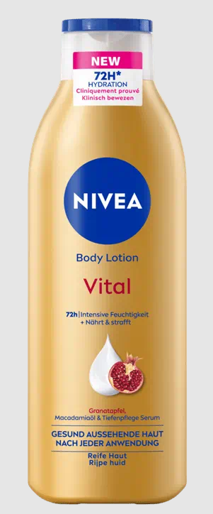 Nivea Vital bodylotion in 250ml bottle, moisturizing skincare product for body care.