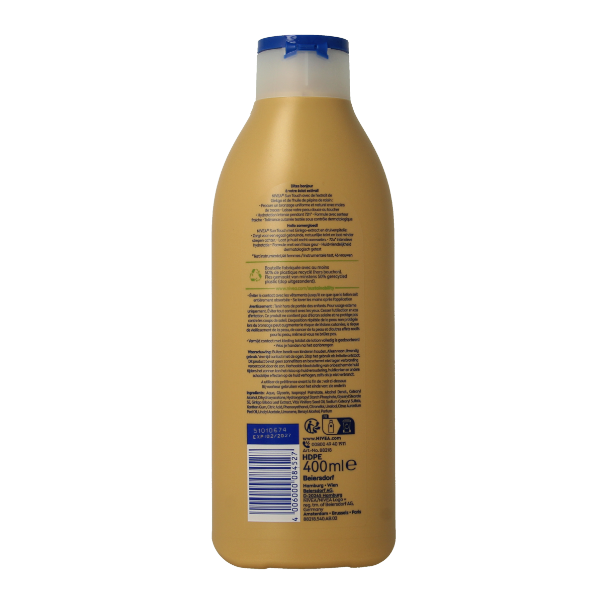 Nivea Bodylotion Sun-Kissed Radiance light, 400ml, moisturizing body care product with a pump dispenser.