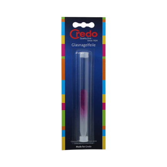 Credo Pop Art glass nail file, 90 mm, manicure and pedicure instrument, clear and colorful design for nail shaping.