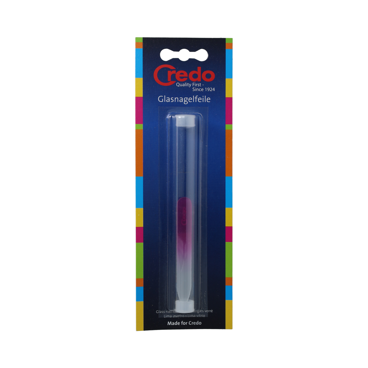Credo Pop Art glass nail file, 90mm, manicure and pedicure instrument, clear and smooth glass surface, single piece