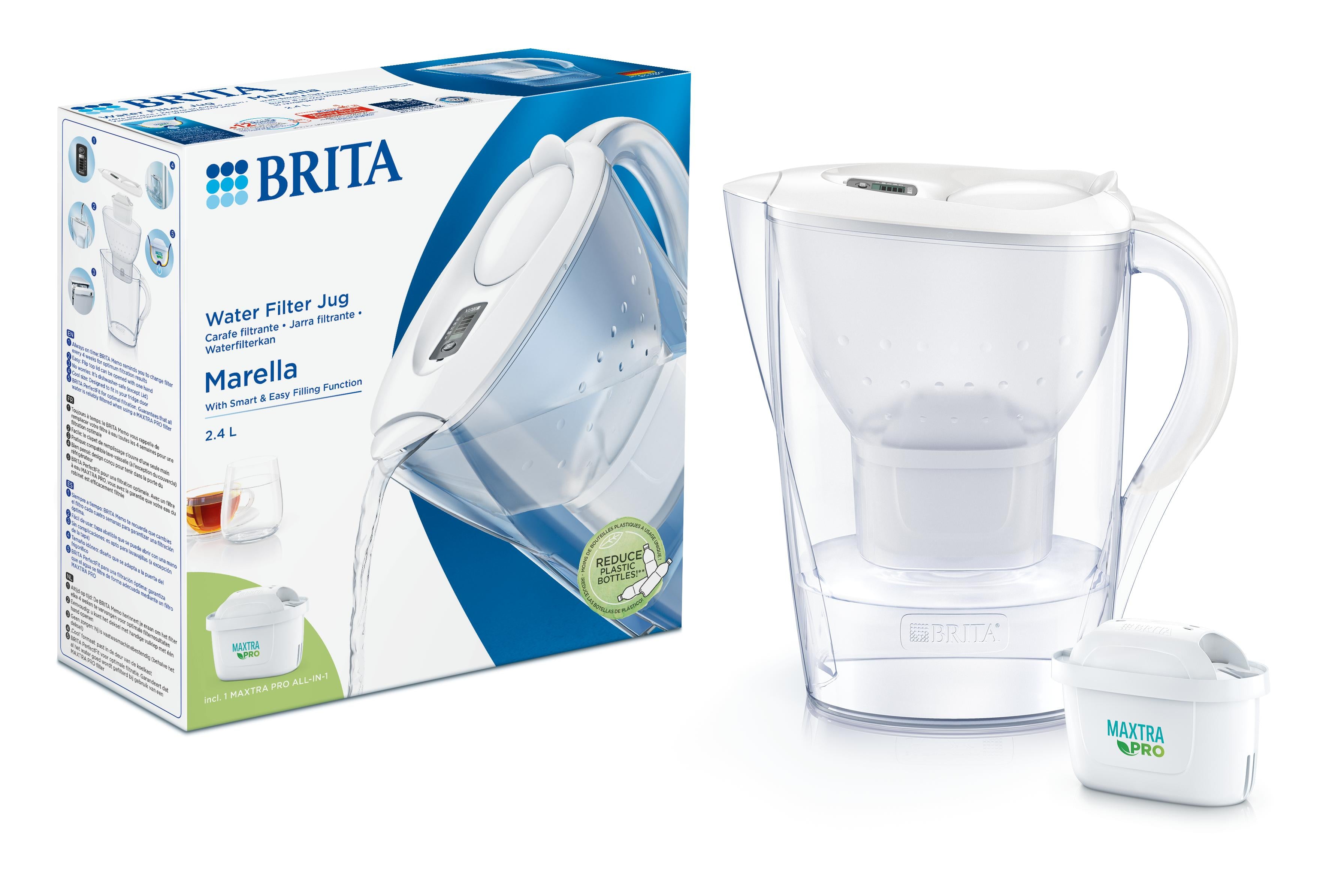 Brita Marella Cool white water filter jug for drinking water, with a sleek design and easy-to-use lid.