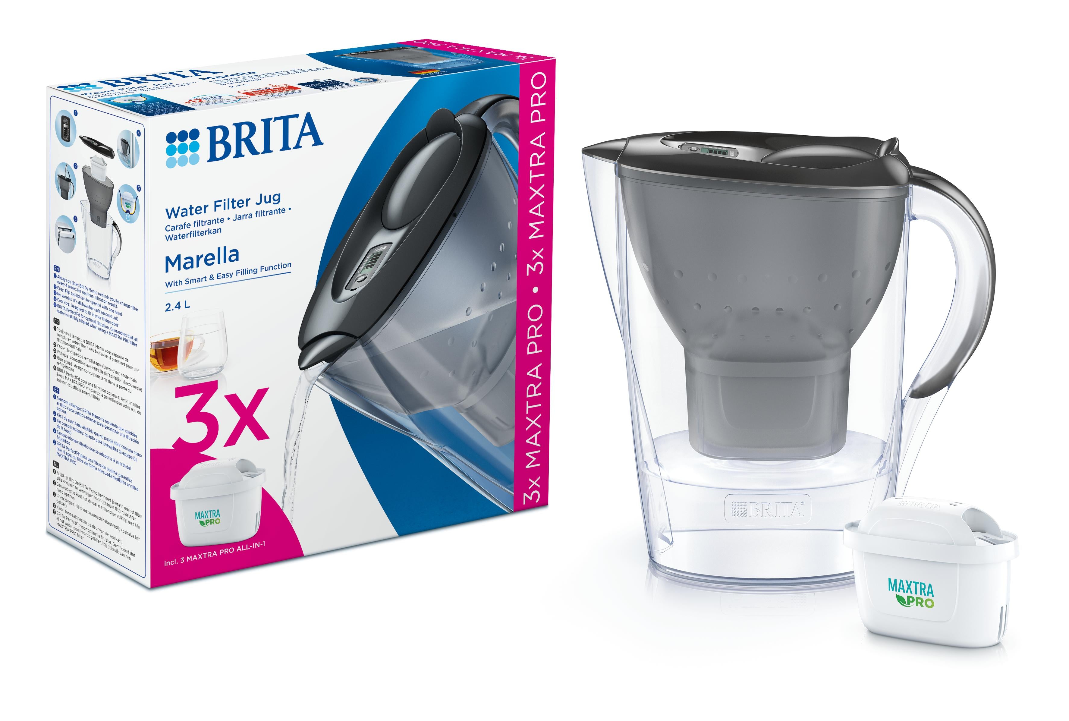Brita Waterfilterbundel Marella Cool grey + 3 MAXTRA PRO 4.00 Stuks