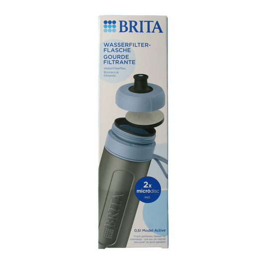 Brita water filter bottles in dark blue, set of 3, designed for cooking and dining, with Brita branding and filter cartridges visible.