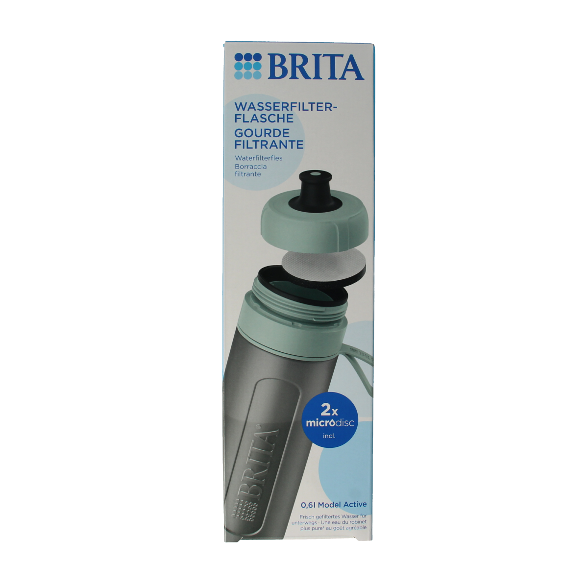 Dark green Brita water bottle for active use, 1 liter capacity, suitable for cooking and dining, made by Brita.