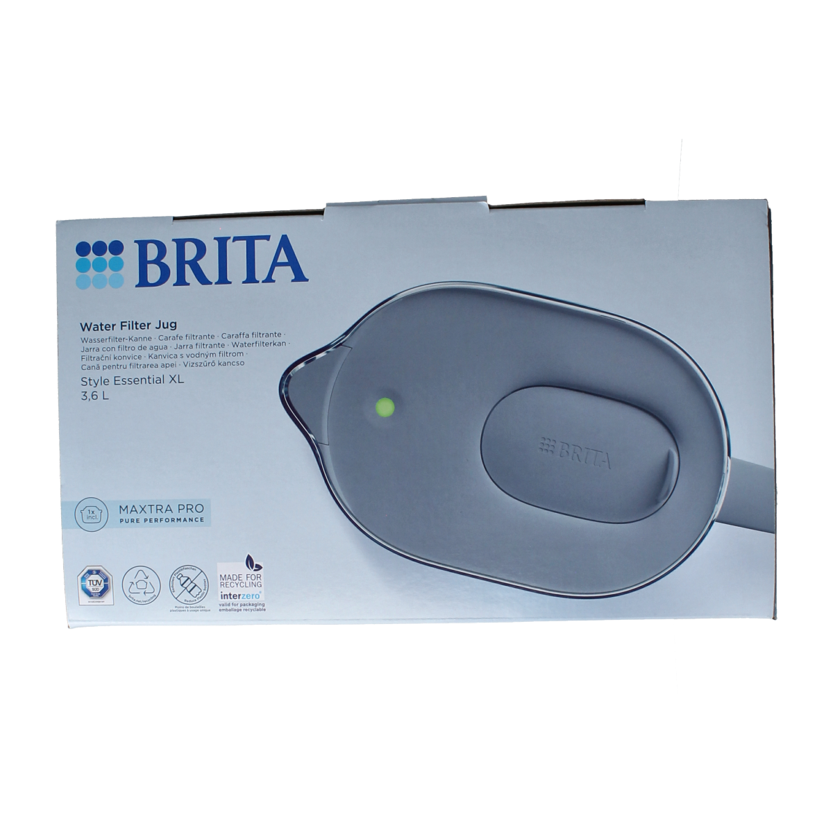 Brita Style XL stone blue water filter pitcher for cooking and table use, featuring a sleek design and durable plastic body.