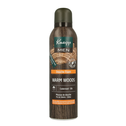 Kneipp Men Warm Woods douche foam with cedarwood scent, 200ml, for a refreshing shower experience.