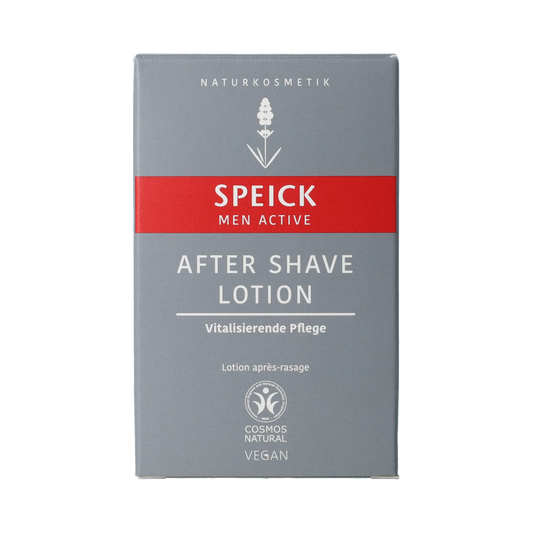 Speick Man Active aftershave lotion in 100ml bottle, facial skincare product with soothing and refreshing effects.
