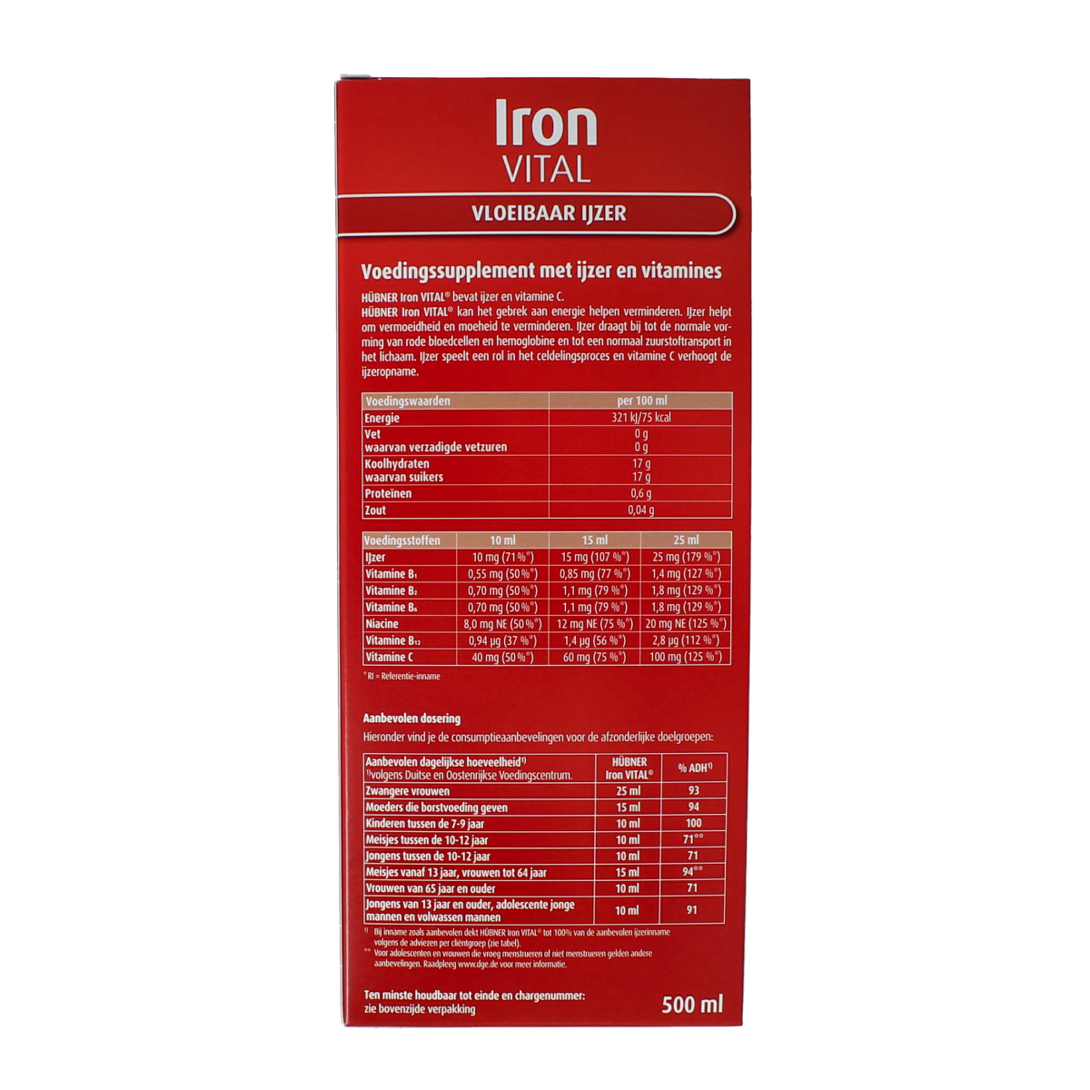 Hubner Iron vital vloeibaar ijzer XL 500.00 Milliliter
