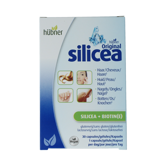 Hubner Original Silicea capsules with biotine, mineral supplement, 30 capsules, natural skincare and hair support supplement.