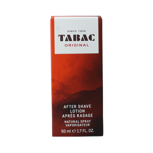 Tabac Original aftershave lotion spray in 50ml bottle, natural scent, designed for shaving and grooming.