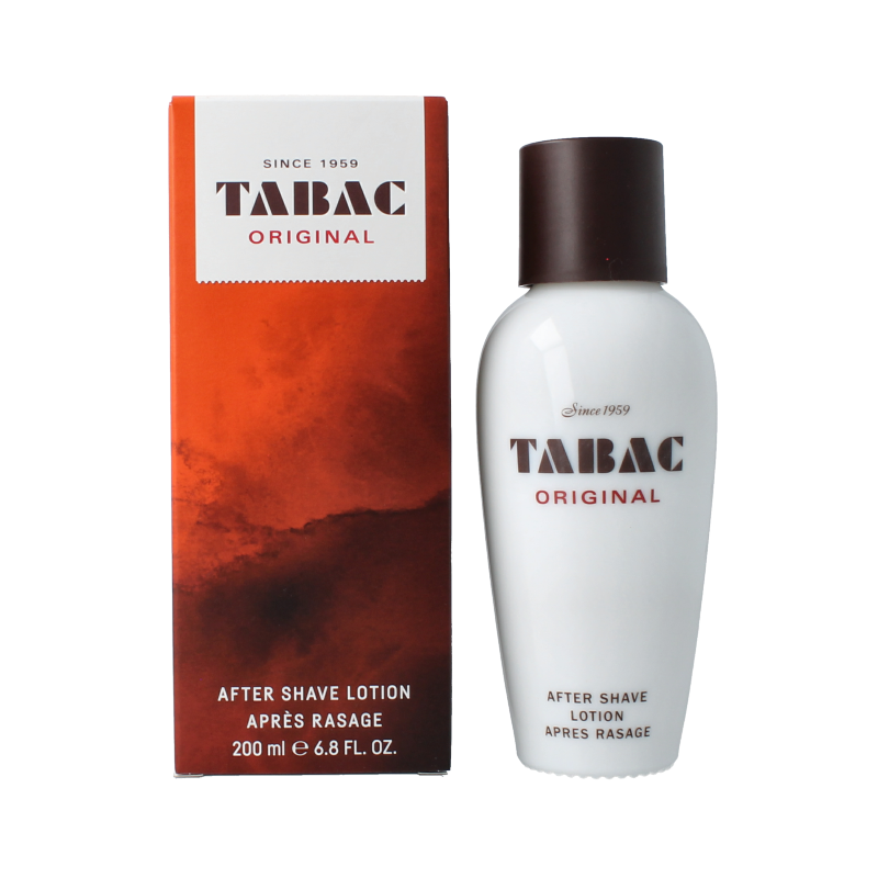 Tabac Original aftershave lotion in 200ml bottle, featuring classic packaging and branding for men's grooming.