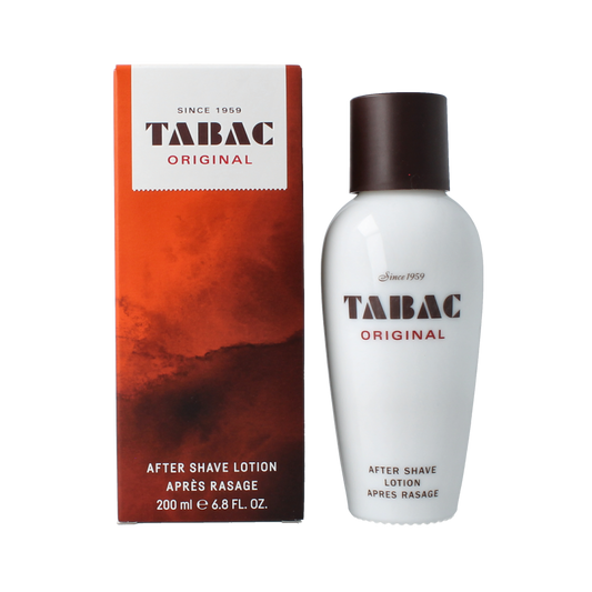 Tabac Original aftershave lotion in 200ml bottle, with classic packaging and label, for men’s grooming.