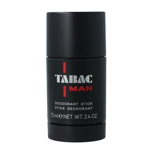 Tabac Man deodorant stick 75ml with sleek black packaging and white cap, designed for effective odor protection.