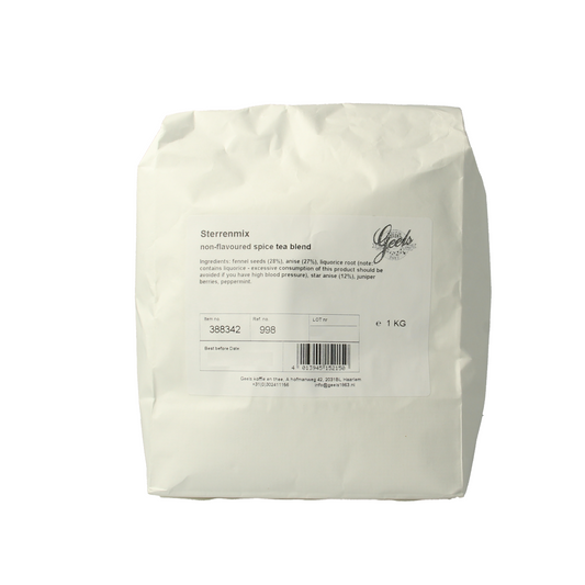 Geels Sterrenmix koffie en thee blend in 1kg package with colorful star-shaped design on the label.