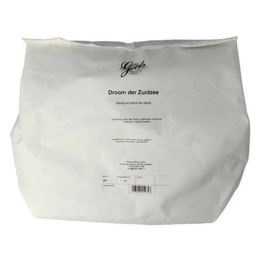 Geels Droom der Zuidzee coffee and tea blend in a 1kg package, showcasing the product label and packaging details.