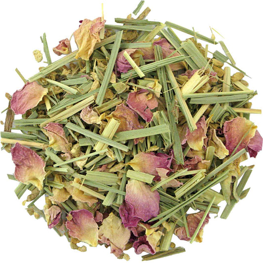 Organic ginger lemon tea from Geels, 1 kilogram, featuring fresh ginger and lemon slices in a glass teapot.