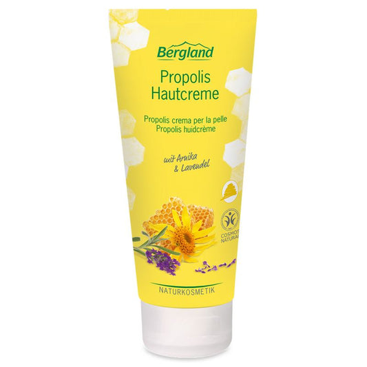 Bergland Propolis huidcreme in 100ml tube, moisturizing body care product with natural propolis for skin nourishment.
