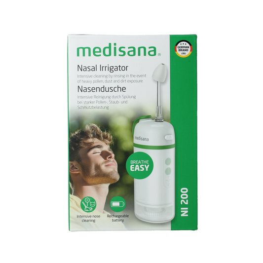 Medisana NI 200 Neusdouche for nasal care and inhalation, showing the device and nozzle for nasal hygiene.