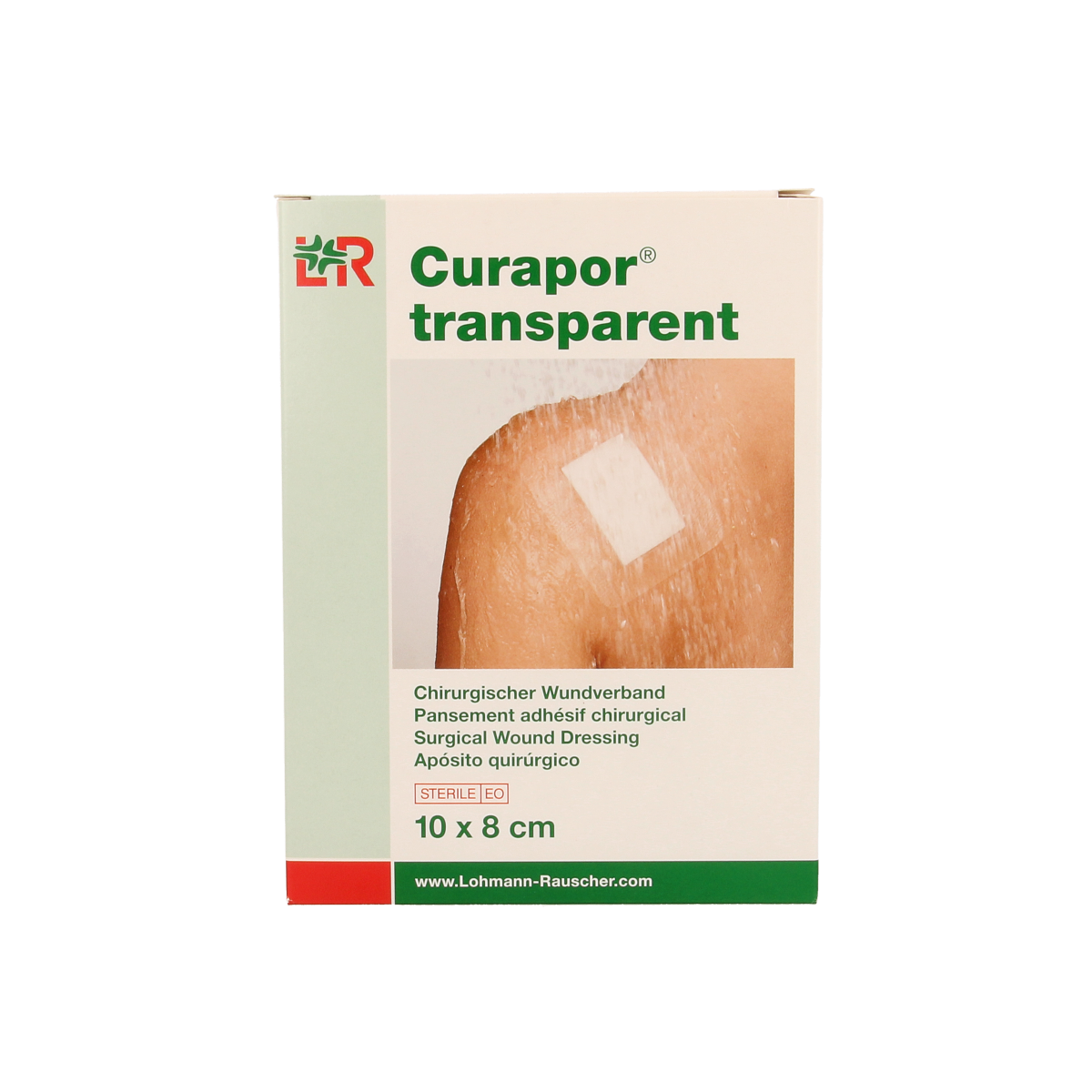 Sterile Curapor transparent adhesive bandages, 10 x 8cm, set of 5 for wound protection and healing.