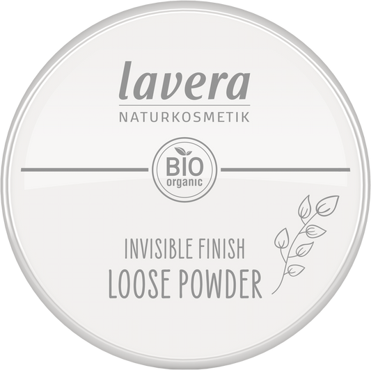 Lavera Invisible Finish Loose Powder bio in 11g container, natural make-up product with a sleek compact and transparent finish.