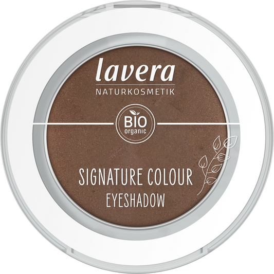 Lavera Signature Colour Walnut 02 eyeshadow palette with one bio make-up product, featuring deep brown shades for eye makeup.
