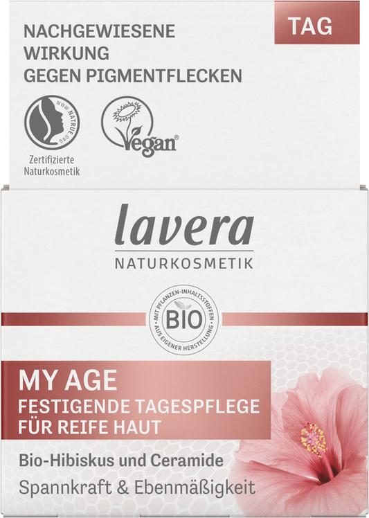 Lavera My Age Day Cream firming facial moisturizer in 50ml jar, organic skincare product with natural ingredients.