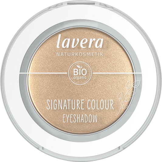 Lavera Signature Colour Eyeshadow Dazzling Gold 08 in a compact makeup palette, featuring shimmering gold eyeshadow for vibrant looks.