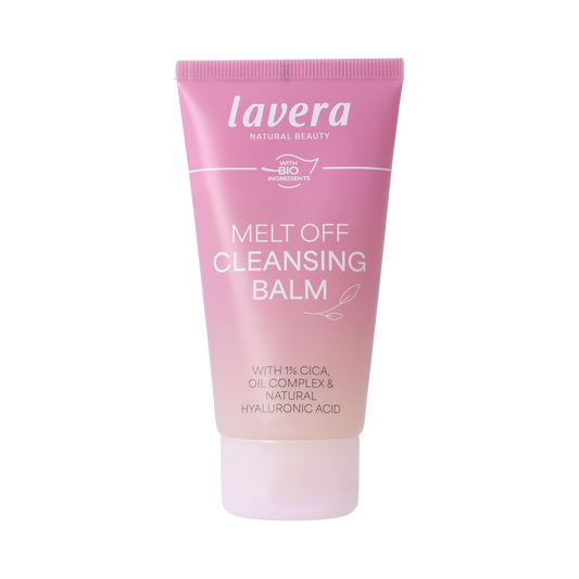 Lavera Melt Off Cleansing Balm 75ml jar with a smooth, creamy texture for gentle facial cleansing.