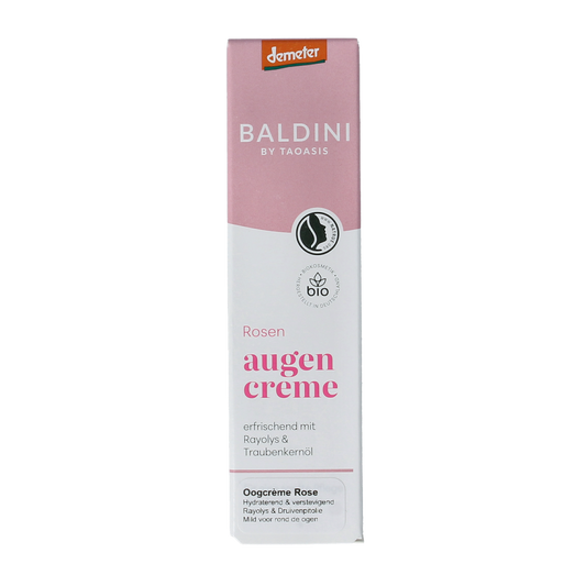 Baldini regenerating rose eye cream in 15ml jar, eye care product with a luxurious rose scent and nourishing formula.