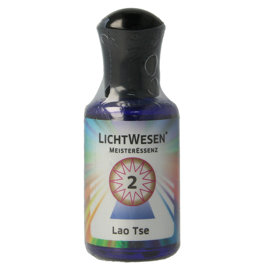 Lichtwesen Lao Tse olie 30ml bottle, spiritual wellness product with a white cap and clear label, used for meditation and relaxation.