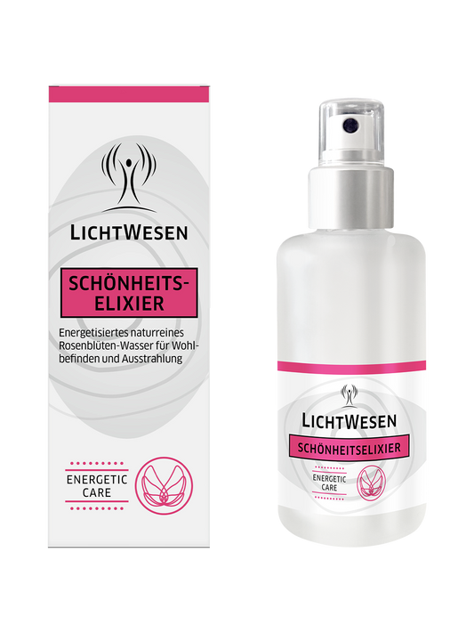 Lichtwesen Schoonheidselixer gezichtstonic bottle, 100ml, with elegant label, for spiritual skincare and facial refreshing.