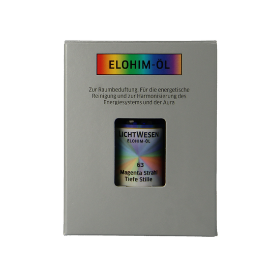 Lichtwesen Elohim olie magenta 63 in 10ml bottle, spiritual essential oil with vibrant magenta color and spiritual symbolism.