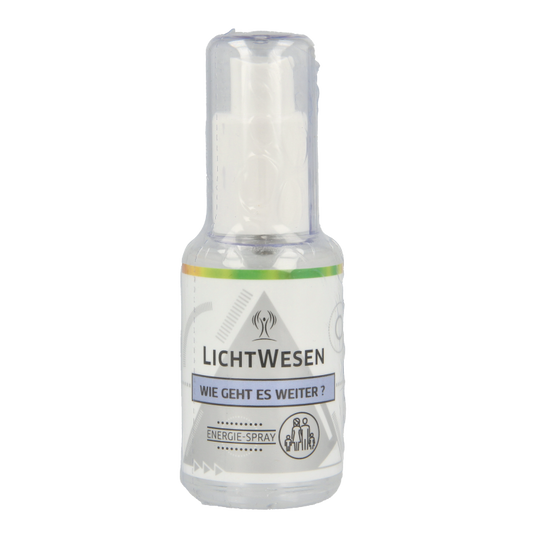 Lichtwesen Hoe gaat het verder energiespray 30ml, spiritual wellness spray with a peaceful, calming design and label.