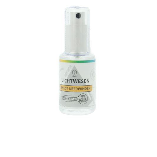 Lichtwesen Angst overwinnen energiespray 30ml bottle with spiritual symbols, designed to help overcome fear and promote positive energy.