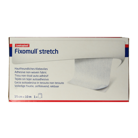 Fixomull Stretch elastic bandage 10m x 15cm from Fixomull, used for quick wound dressing and compression support.