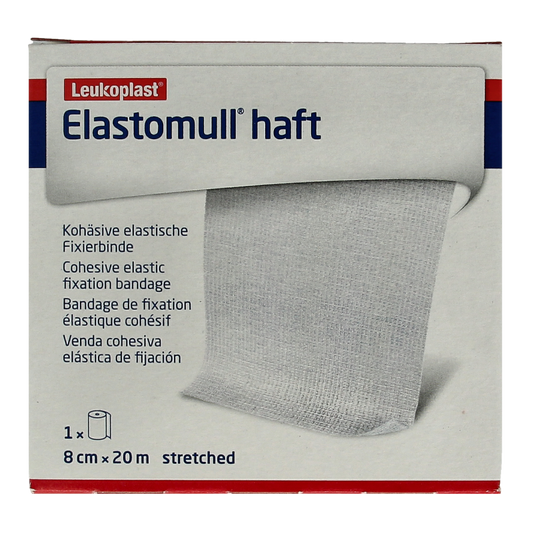 Elastomull Fixatiewindsel in 20m x 8cm roll, elastic medical bandage from Elastomull, wound dressing for secure support.