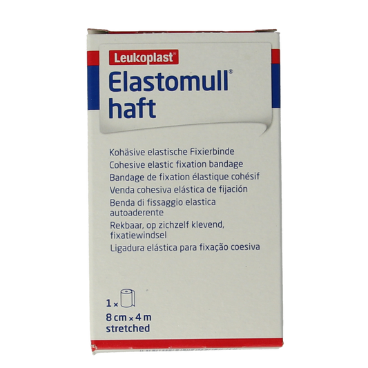 Elastomull Fixatiewindsel haft, 4m x 8cm, elastic wound dressing from Elastomull, shown in the image.