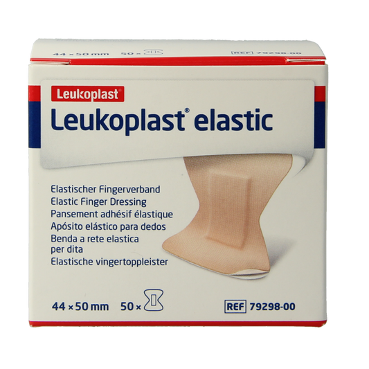 Leukoplast finger top bandages, 44 x 50mm, pack of 50, sterile adhesive plasters for fingertip wounds.