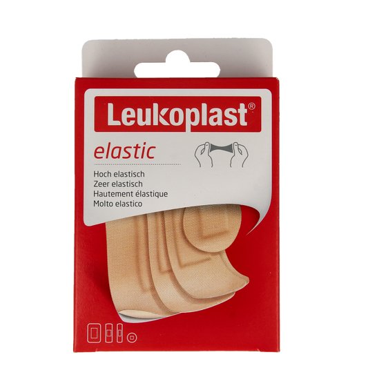 Leukoplast elastic mix bandages and tapes, pack of 40, flexible adhesive plasters for wound coverage and skin protection.