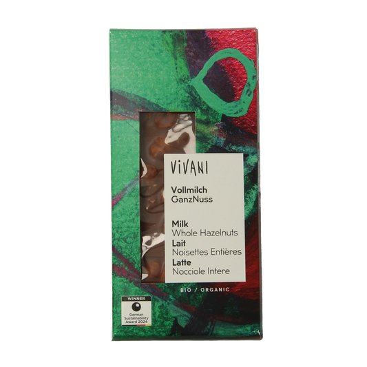 Vivani Chocolade melk met hele hazelnoten bio 100.00 Gram