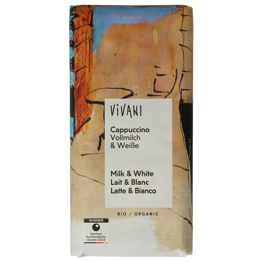 Vivani Chocolade melk en wit cappuccino bio 100.00 Gram