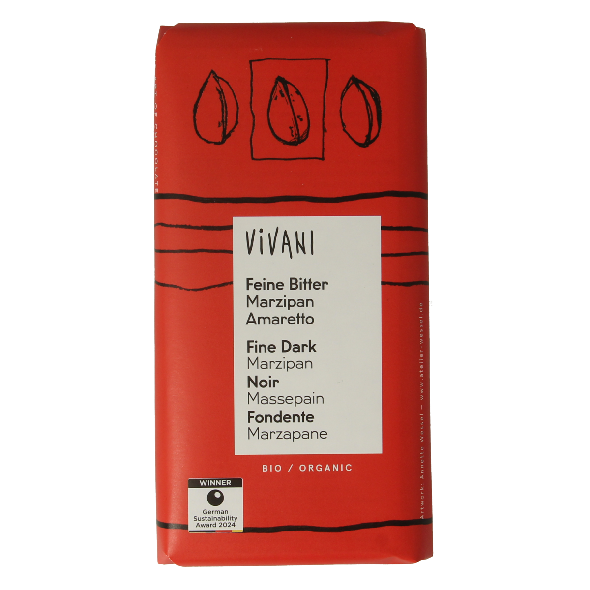 Vivani Chocolade puur met marsepein & amaretto bio 100.00 Gram