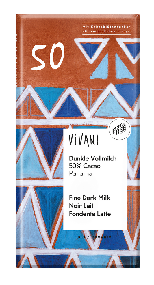 Vivani Chocolade melk donker 50% kokosbloesemsuiker bio 80 Gram