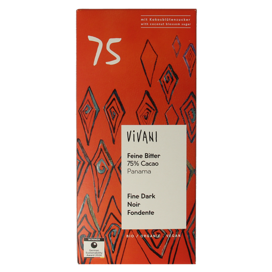 Vivani Chocolade puur 75% kokosbloesemsuiker bio 80.00 Gram